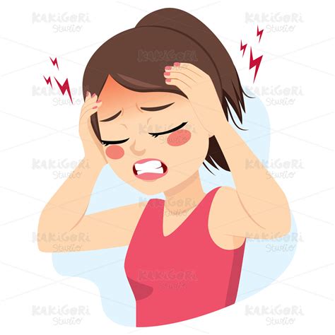 Teenager Woman Suffering Migraine Headache Clipart Vector Illustration