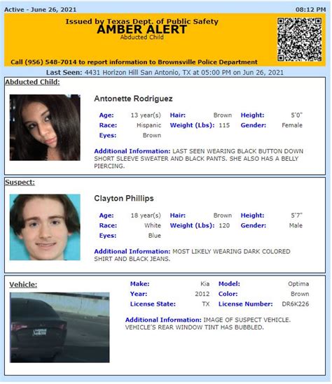 Texas Alerts On Twitter ACTIVE AMBER ALERT For Antonette Rodriguez And Clayton Phillips From