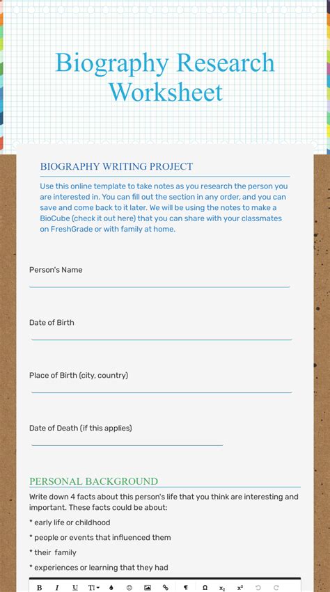 Biography Research Worksheet Interactive Worksheet By Vicky Ma Wizerme