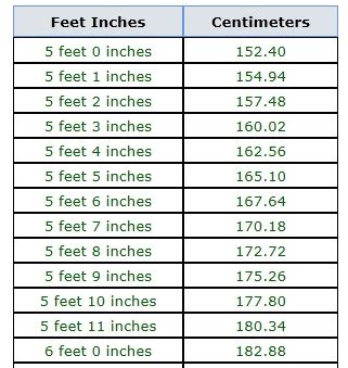 Cm in feet and inches