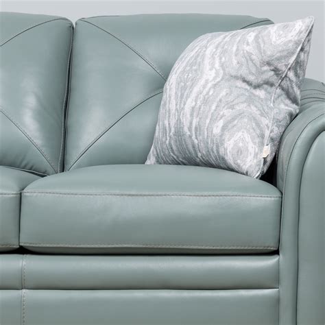 Daily Tufted Leather Sofa In Spa Blue