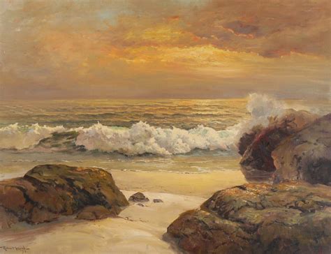 Large Robert Wood Golden Shores Coastal Painting Feb 23 2014