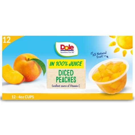 Dole Fruit Bowls Diced Peaches In 100 Juice Cups 12 Ct 4 Oz
