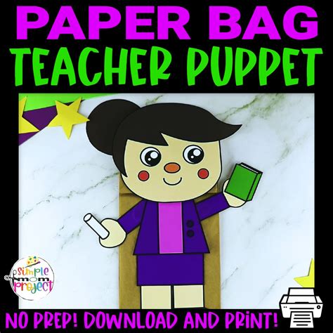 Teacher Paper Bag Puppet Craft Template Simple Mom Project Store