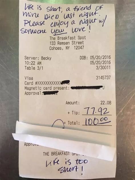 Waitress Receives Generous Tip And Heartfelt Note From Grieving