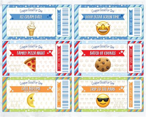 printable emoji reward coupons for kids kid reward coupons etsy
