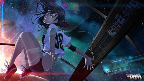 Wallpaper Cyberpunk Anime Girls Space Sky Futuristic