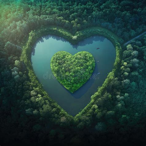 Heart Shape Island In The Forest From Aerial View Showing Love And