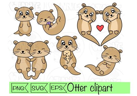 Otter Svg Clipart Cute Otter Clip Art Png Sticker Otters Etsy