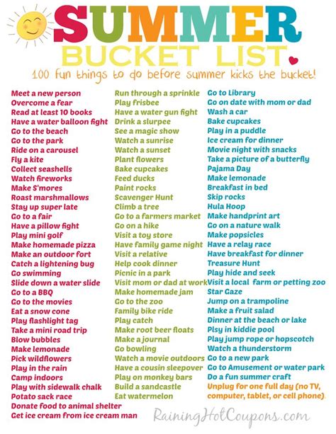The Summer Bucket List For Kids Free Printable