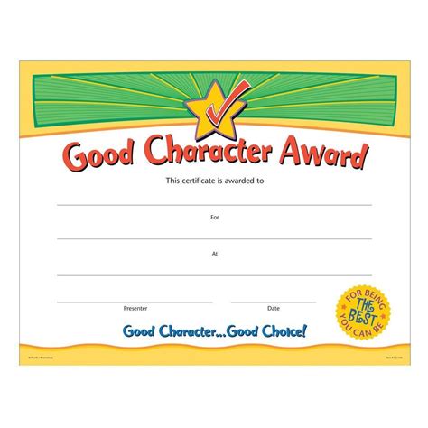 Good Character Award Gold Foil Stamped Certificates Positive Promotions