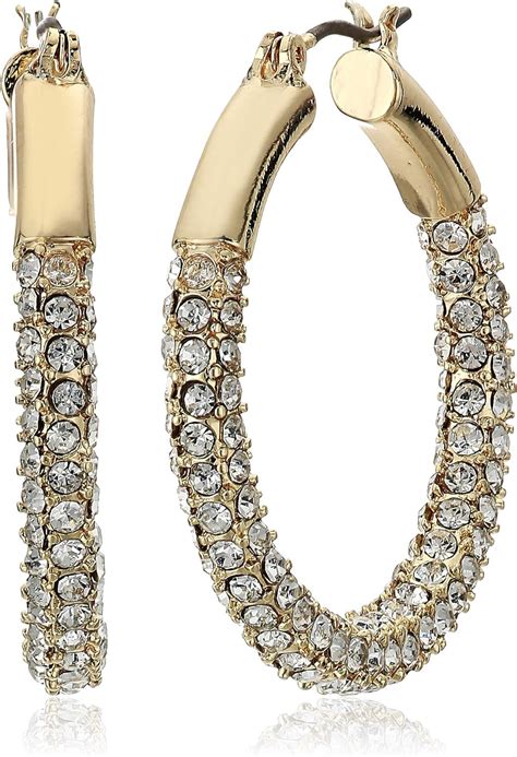 Anne Klein Womens Pierced Earrings Pave Tubular Hoop Gold Amazonca