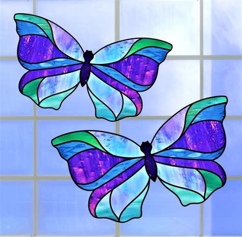 Purple And Blue Butterfly Window Cling Stained Glass Color Etsy