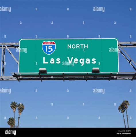 Las Vegas 15 Freeway Sign With Palm Trees Stock Photo Alamy