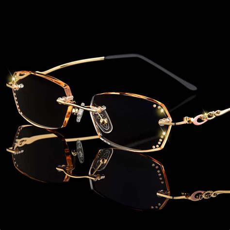 chashma pure titanium fashionable lady eye glasses diamonds rimless spectacle frames women frame