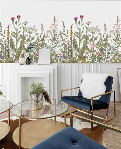 Large Wildflower Mural On White Background Removable Self Etsy