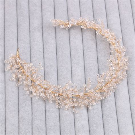 buy jonnafe hand wired gold color bridal crystal headband tiara wedding hair