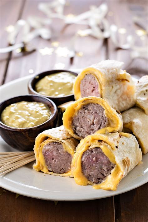 Tortilla Wrapped Bratwursts With Beer Mustard Homemade Hooplah