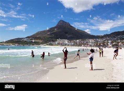 Local People On Camps Bay Beach Cape Town South Africa Stock Photo