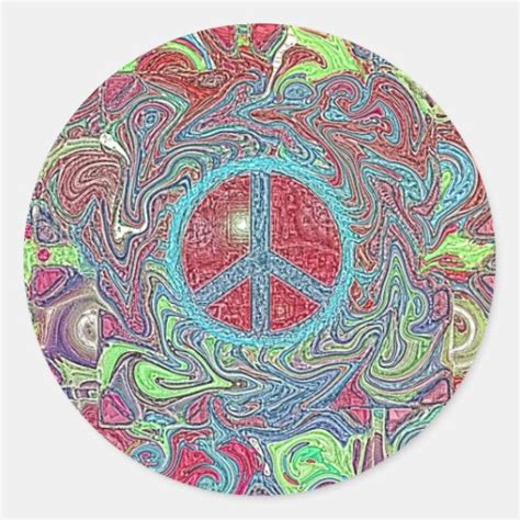 Psychedelic Groovy Trippy Peace Sign Round Sticker Zazzle