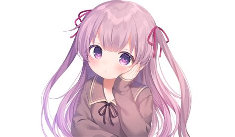 Download 1920x1120 Cute Anime Girl Purple Hair Loli Mood Blushes School Uniform Wallpapers