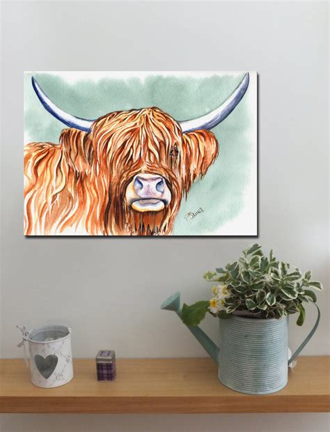 Highland Cow Scotland Art Canvas Print Of Original Watercolour Etsy