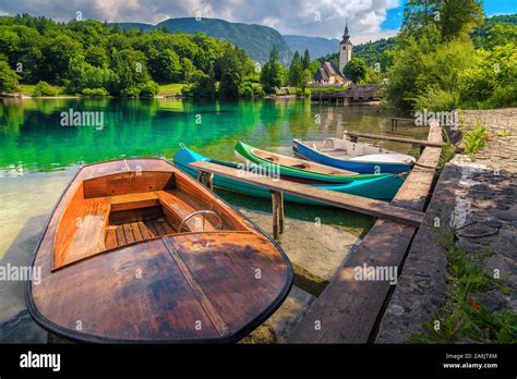 Beautiful Travel And Touristic Location Colorful Canoes And Boats
