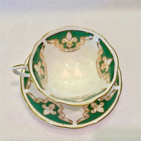 Paragon Bone China Boy Scouts Green And Gold Teacup And Saucer Early