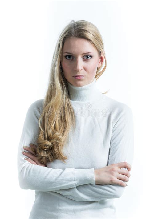 Blonde Girl On A White Background In A Turtleneck Stock Image Image