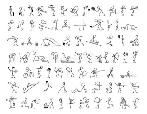 Cartoon Icons Set Of 250 Sketch Little People Stick Figure Stock Vector