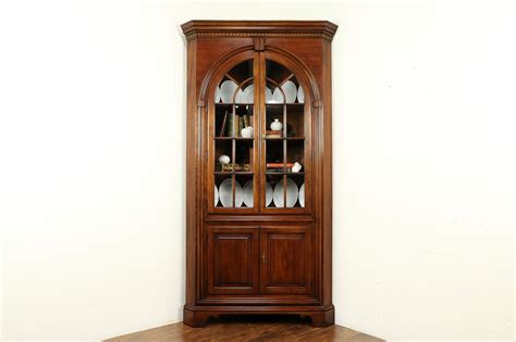 Cherry Vintage Corner Cabinet Or Cupboard Glass Doors Signed