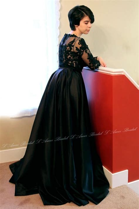 Gorgeous 2 Piece Black Lace Goth Wedding Prom Graduation Dress With