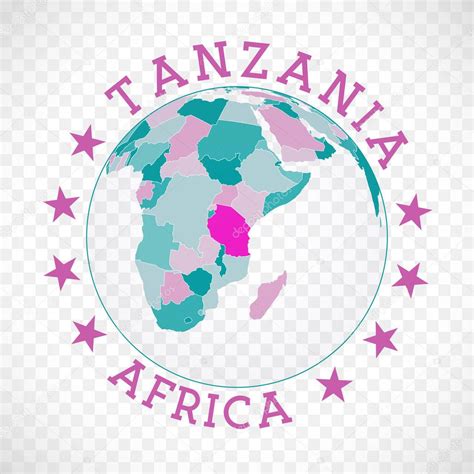 Tanzania Round Logo Badge Of Country With Map Of Tanzania In World