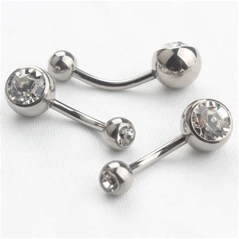 G23 Titanium Belly Button Rings 14G Double Gems Navel Bars Belly Rings