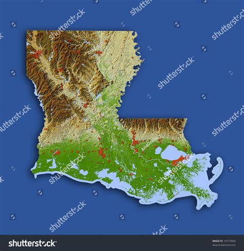 Louisiana Shaded Relief Map Shows Surrounding Ocean Major Urban