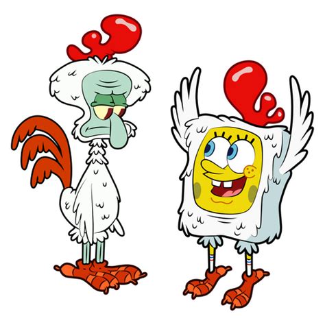 Spongebob And Squidward In Rooster Costumes Sticker Sticker Mania