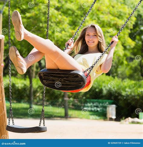 Woman On Swing In Summer Stock Image Image Of Female