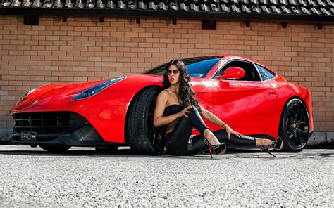 Wallpaper Women With Glasses Brunette High Heels Women With Cars