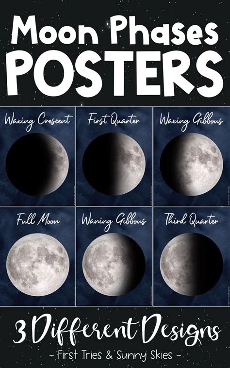 Moon Phases Posters 3 Printable Versions Moon Phase Decor