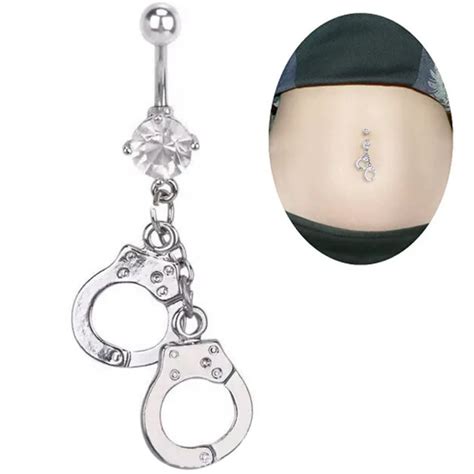1pc Length 12mm Surgical Steel Cz Crystal Belly Button Ring Handcuffs Navel Piercing Jewelry Bar