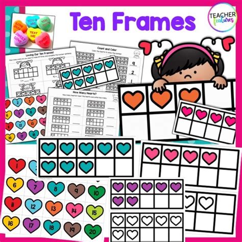 Valentines Day Ten Frames 20 Cards Plus Worksheets Made By Teachers