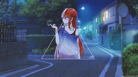 Wallpaper Anime Girls Picture In Picture Night Redhead Smoking Urban 3840x2160 Sdlmer