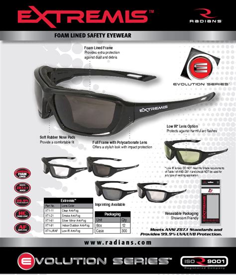Radians Extremis Foam Lined Safety Eyewear With Anti Fog Lens Ansi Z Bhp Safety Products