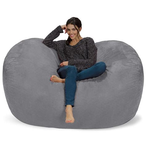 Buy Chill Sack Bean Bag Chair 6 Ft Lounger Soft Faux Linen Gray Cover