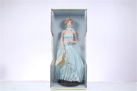 Lot Franklin Mint Princess Diana Porcelain Doll Light Blue Dress New In Box