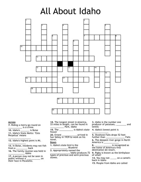 All About Idaho Crossword Wordmint