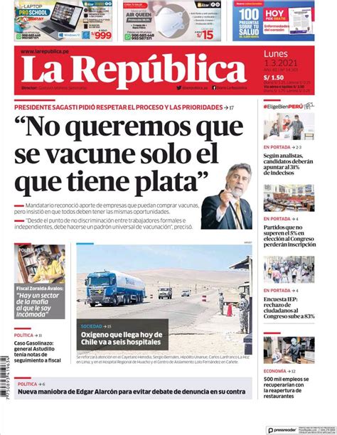 Newspaper La Republica Peru Newspapers In Peru Mondays Edition
