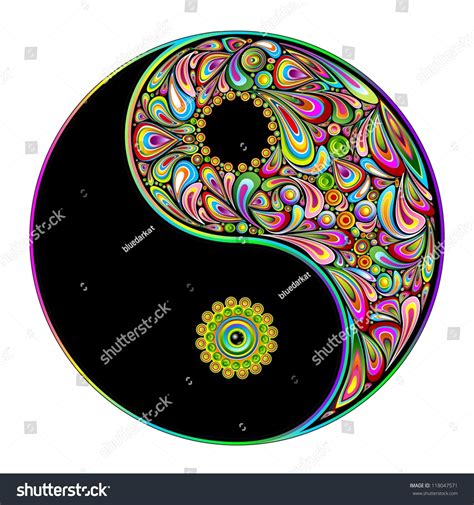Ilustrasi Stok Yin Yang Symbol Psychedelic Art Design 118047571 Shutterstock