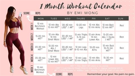 1 Month Workout Calendar To Lose Weight And Get Fit 10 Min Fat