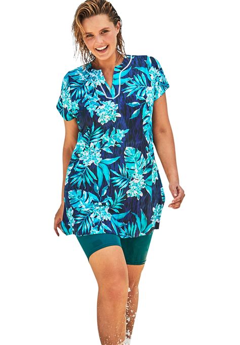 Swim 365 Swim 365 Womens Plus Size Short Sleeve Swim Tunic Walmart